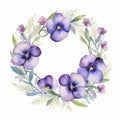 Watercolor Pansy Wreath With Pressed Lavender Flowers 8k Resolution Royalty Free Stock Photo