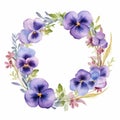 Watercolor Pansy Wreath With Pressed Lavender Flowers 8k Resolution Royalty Free Stock Photo