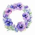 Watercolor Pansy Wreath With Pressed Lavender Flowers 8k Resolution Royalty Free Stock Photo