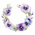 Watercolor Pansy Wreath With Pressed Lavender Flowers 8k Resolution Royalty Free Stock Photo