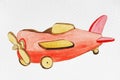 Children`s bright illustration of airplane. Red airplane in watercolour. Royalty Free Stock Photo