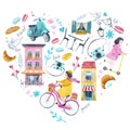 Watercolor Paris heart