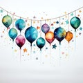 Watercolor party decorations and balloons. Generative AI