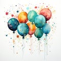 Watercolor party decorations and balloons. Generative AI