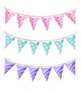 Watercolor party flags garland pastel color isolated on white background Royalty Free Stock Photo