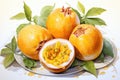 Watercolor passion fruit isolated on white. AI Generated