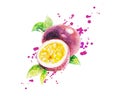 Watercolor Passion Fruit Isolated White Background Royalty Free Stock Photo
