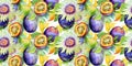 Watercolor Passion Fruit Seamless Pattern, Aquarelle Ripe Passiflora, Creative Watercolor Maracuya Tile