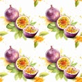 Watercolor Passion Fruit Seamless Pattern, Aquarelle Ripe Passiflora, Creative Watercolor Maracuya Tile