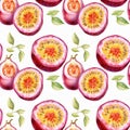 Watercolor Passion Fruit Seamless Pattern, Aquarelle Ripe Passiflora, Creative Watercolor Maracuya Tile