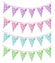 Watercolor pastel color party buntings with triangle flags set isolated on white background Royalty Free Stock Photo