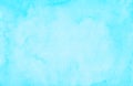 Watercolor pastel cyan blue background painting. Watercolour bright sky blue stains on paper. Artistic frame backdrop Royalty Free Stock Photo