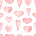 Watercolor pastel Hearts seamless pattern, Valentine Day coral background, Hand painted soft pink spring patterns. Delicate heart