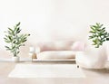 Watercolor of Pastel living room with beige luxury coffee