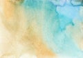 Watercolor pastel yellow and blue background texture. Light beige and turquoise stains Royalty Free Stock Photo