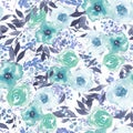 Watercolor pattern with blue abstract flowers