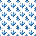 Watercolor pattern with blue flowers and branches on a white background Royalty Free Stock Photo