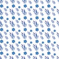 Watercolor pattern with blue flowers and branches on a white background Royalty Free Stock Photo