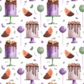 Watercolor pattern of cakes and candies