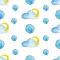 Watercolor pattern cloud and moon