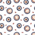 Watercolor pattern with coffee cups and coffee beans Royalty Free Stock Photo