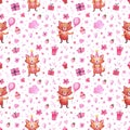 Watercolor pattern with cute foxes for the holidays, valentine`s day, birthday and others.