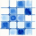 Watercolor pattern featuring a grid of blue squares on a white Royalty Free Stock Photo