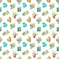 Watercolor pattern of flowers and leaves seamless design on white background