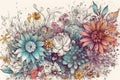 Watercolor pattern with flowers, floral background, AI Generated