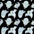 Watercolor pattern Halloween wiht fun ghosts. Black