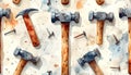 Watercolor Pattern of Hammers and Nails Royalty Free Stock Photo