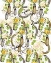 Watercolor pattern with horseshoes