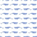 Watercolor pattern illustration, blue whale, cute, gentle,