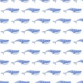 Watercolor pattern illustration, blue whale, cute, gentle,