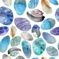 Watercolor pattern with the image of stones under the water on a white background Royalty Free Stock Photo