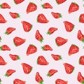 Watercolor pattern with juicy, ripe strawberries Royalty Free Stock Photo