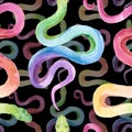 watercolor pattern multicolored snake, exotic watercolor pattern on black background , snake cobra