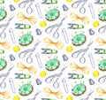 Watercolor pattern needlework tools seamless pattern.