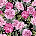 Watercolor pattern with peony flowers.