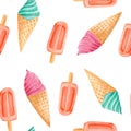 Watercolor pattern of ice cream Royalty Free Stock Photo