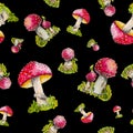 Watercolor pattern of red fly agarics Royalty Free Stock Photo