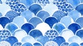 Watercolor pattern of snake reptile scales. Blue and white repeat texture background Royalty Free Stock Photo