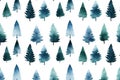 Watercolor pattern of spruce forest. Coniferous foggy forest illustration. Fir or pine trees for Christmas design. Royalty Free Stock Photo