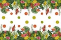 Watercolor pattern with tropical palm leaves, bananas, pineapples, flowers. Seamless pattern Royalty Free Stock Photo