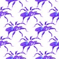 Watercolor seamless pattern of violet spider to Halloween.