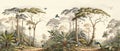 Watercolor pattern wallpaper digital painting of the Amazon forest landscape and a picturesque natural