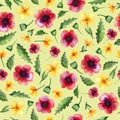 Watercolor pattern on a yellow background, seamless bright patter