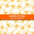 Watercolor pattern with yellow butterflies. Summer banner