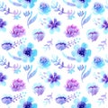 Watercolor patterns seamless pattern, violet-blue flowers