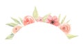 Watercolor Peach Coral Green Arrangement Frame Arch Pink Flowers Border